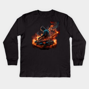 DJ on Fire Kids Long Sleeve T-Shirt